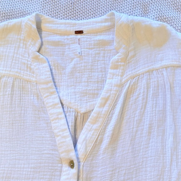 FREE PEOPLE White Cotton Gauze Textured Blouse Boho Top - Picture 6 of 12